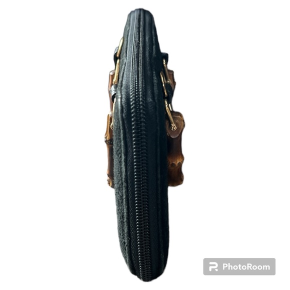 Vintage Gucci zip around wallet on a chain WOC crossbody black suede bamboo - Picture 7 of 16